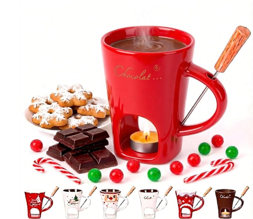 Ponanor Chocolate Fondue Mug, Chocolate Melting Cup with Forks (Red) — image 1