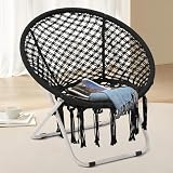 KROFEM Moon Saucer Chair, Boho Living Room Chair, Cute Bohemian Folding Round Circle Bedroom Chair, Ideal for Adults and Teens, Black