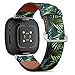 CJBROES Replacement Leather Watch Band, Compatible with Fitbit Versa 3 and Fitbit Sense of Wristband Bracelet Accessory - Palm Leaves Artistic