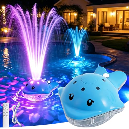 Fontaine de Piscine Flottante avec éclairage Subaquatique, Fontaine à Eau Rechargeable sur Batterie avec Télécommande avec 2 Modes de Jet et 12 Jeux de...