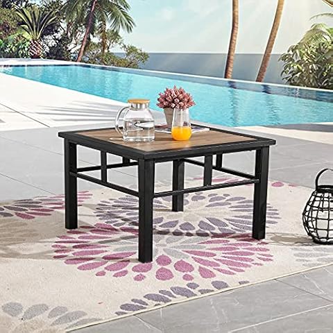 Sports Festival Patio Side Coffee Table Outdoor Furniture with Wood-Grain Tabletop and All-Weather Metal Frame for Deck Poolside Garden Porch Backyard (25.2" x 25.2" x 16.5") Cover