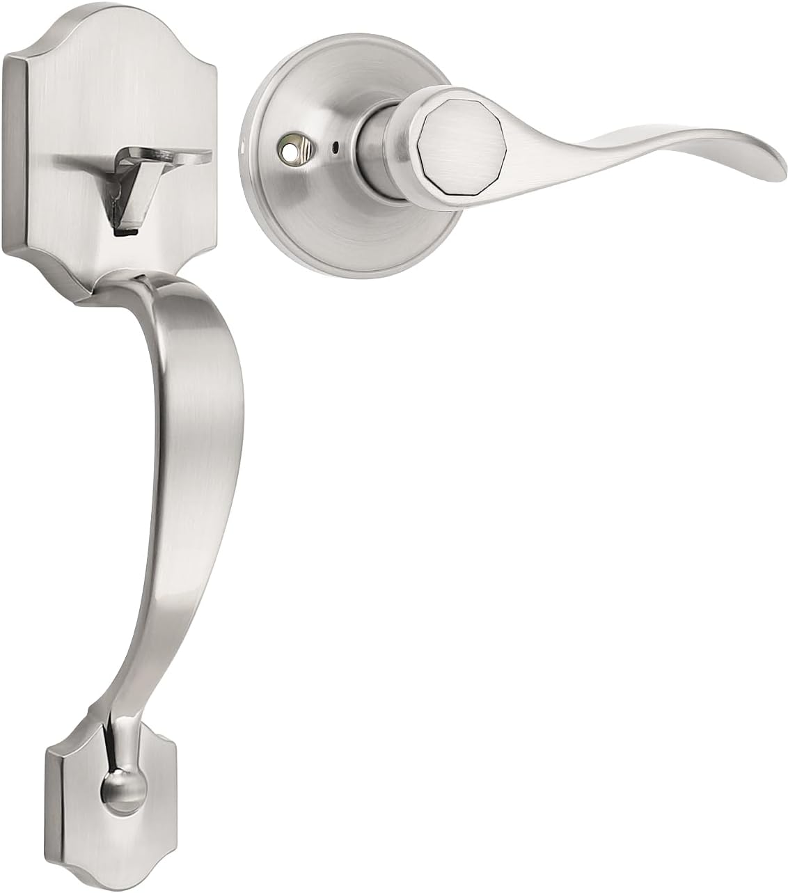 Single Cylinder Exterior Handleset, Keyless Front Door Handle with Lever Inside, Satin Nickel Finish