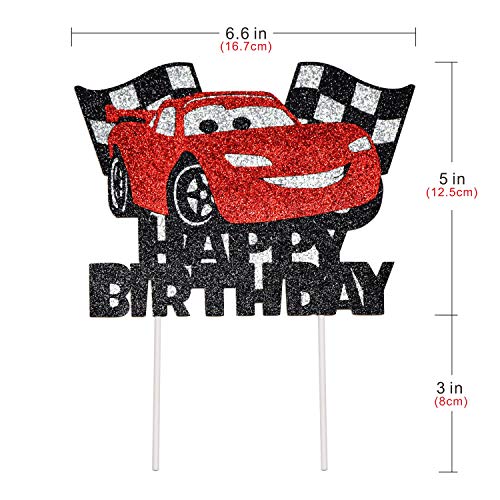 Artczlay Happy Birthday Cake Decoration Racing Flash Cake Topper Checkered Flag Racing Theme Party Supplies Baby Shower Car Theme Traffic Theme Party Cake Topper (Black And Red) #TOP4