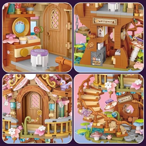 Image of SKY LINE OCEAN Japanese Cherry Blossom Tree House Building Set, 1149+ Mini Blocks, DIY Pink Sakura House Kit with Pond & Swing, Creative Gift for Girls & Kids Ages 14+ | 5 Year Structural Warranty