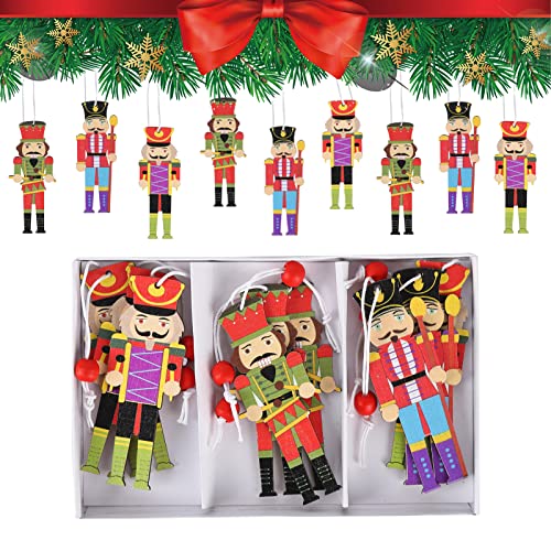 Adornos de Cascanueces de Navidad,9Pcs Soldado Cascanueces De Madera Colgante Mini Árbol Cascanueces Decoración Colgantes de Marionetas para Decoración de Navidad,Regalos...