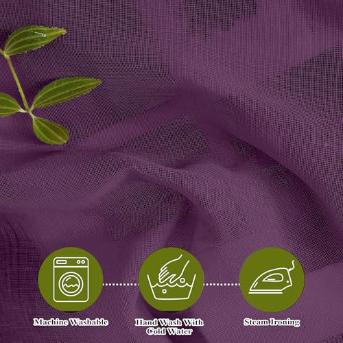 Image of Amazon Basics - Linen Textured Sheer Door Curtains | Light Filtering | 5 Feet | Set of 2 | Plain Design | for Living Room, Bedroom & Balcony | 150cm x 115cm, Color - Purple