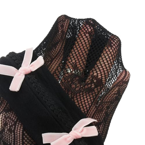 Image of Women Kawaii Lace Bolero Y2K Sheer Mesh Shrug Lolita Bowtie Fishnet Shawl Cute Sweet Arm Sleeves Y2K Accessories