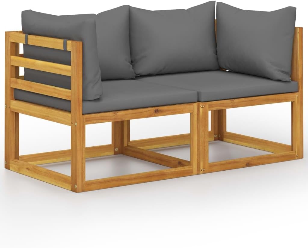 vidaXL Solid Acacia Wood 2-Seater Patio Bench with Cream White Cushions – Outdoor Sofa with Configurable Modular Design, Weather Resistant, Requires Assembly