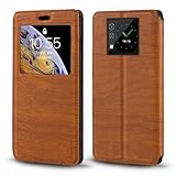 Shantime Sichtfenster-Lederhülle Kompatibel mit Unihertz Titan 2 2025, Elegantes Design mit Klarsichtanzeige, Unsichtbarem Magnetverschluss & Kartenfach(Braun)