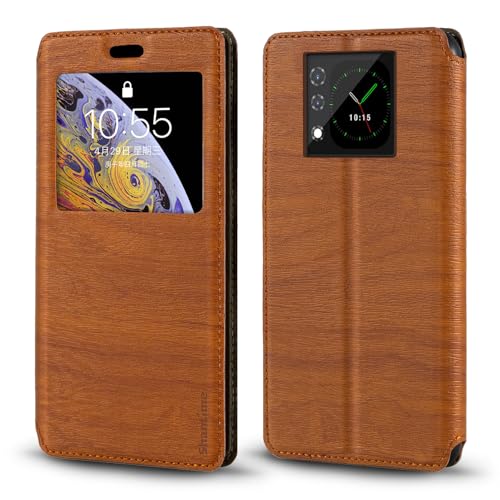 Shantime Sichtfenster-Lederhülle Kompatibel mit Unihertz Titan 2 2025, Elegantes Design mit Klarsichtanzeige, Unsichtbarem Magnetverschluss & Kartenfach(Braun)