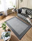 Wool Border Rug for Living Room Bedroom Sierra Apollo Carpet Thick Soft Hand Tufted Home Area Rug Grey X-Large 200x290 cm (6'7"x9'6")