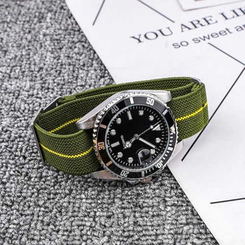 Aoeiwv French Troops Paratrooper Watch Band with Hook-and-Loop Premium Striped Military Elastic Nylon Watch Strap Silver & Black Buckle 18mm 20mm 22mm 24mm Replacement Band Strap for Men Women - 5