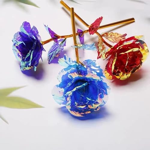 12 Pcs 24K Galaxy Rose Colorful Artificial Flowers Roses Gift,Forever Rose In Glass Dome For Women Girls Christmas Thanksgiving Valentine's Day Birthday Party Wedding Decoration,4 Colors #TOP7