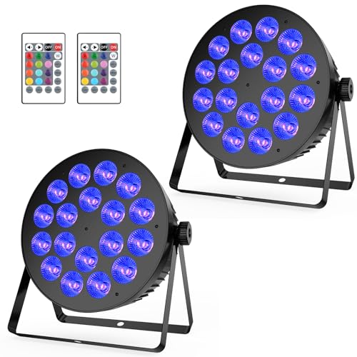 LED Par Stage Lights 2Pack - 180W 18LED RGBA Par Can DMX DJ Light Sound Activated Automatic Program by Remote Control Uplights for Events Productions Lighting Wedding Church Party Applications