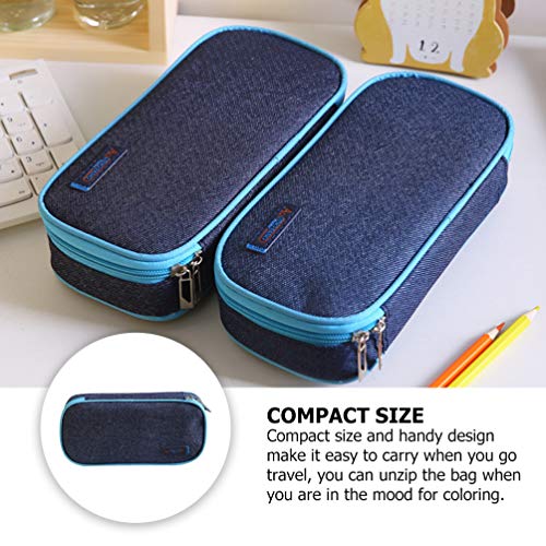 STOBOK Bolsa para LÃ¡pis Denim Estojo para Caneta de Lona Recipiente de Armazenamento de LÃ¡pis Esto