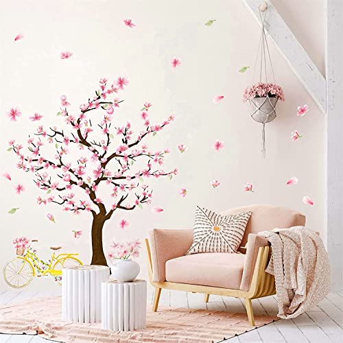 Cherry Tree Wall Sticker Cherry Blossom Tree Wall Stickers Large Tree Wall Stickers Peel And Stick Floral Tree Wall Decals Pink Flower Wall Stickers For Girls Room Bedroom Nursery #TOP10