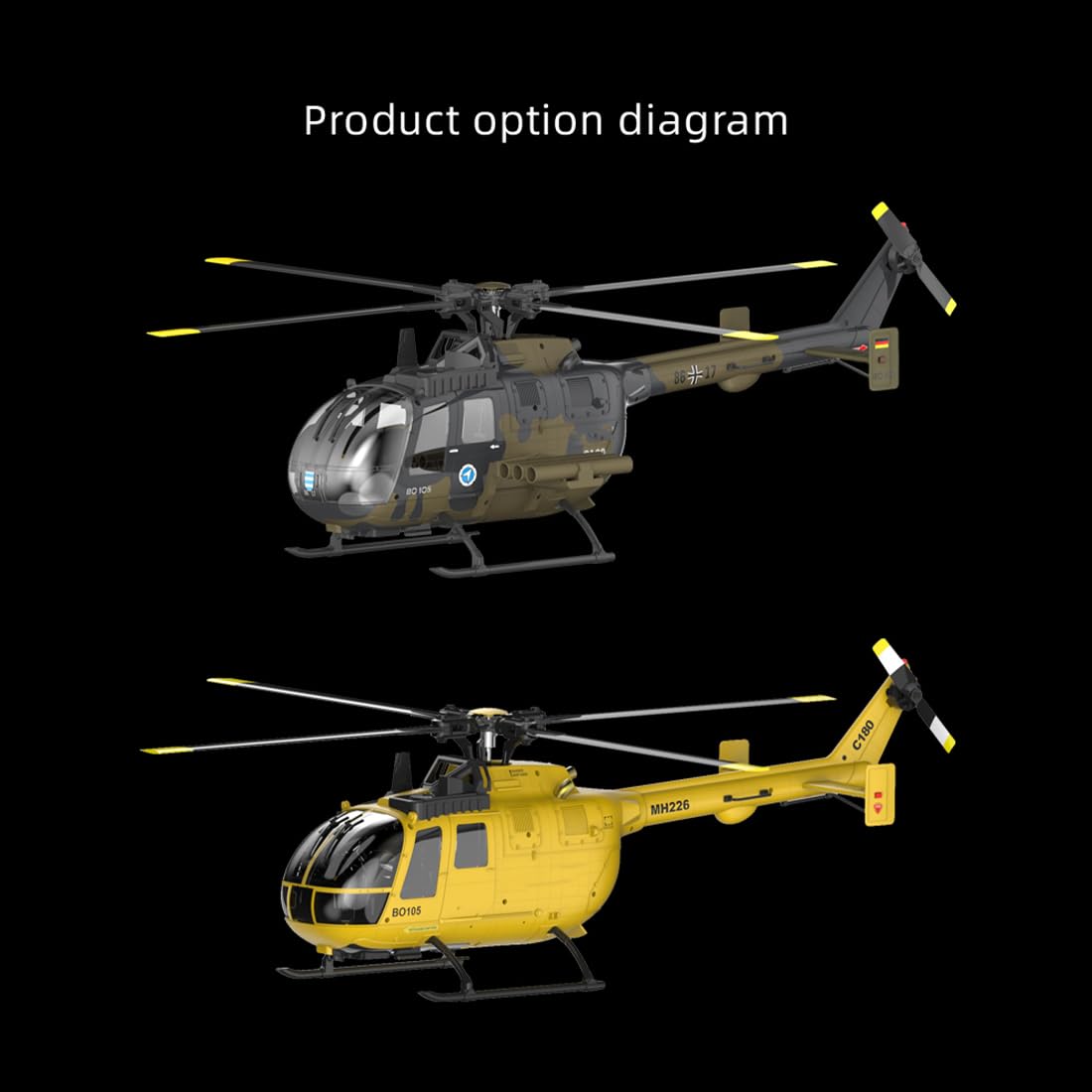 Ferngesteuert Hubschrauber Outdoor, C180 1/25 2.4G 6CH RC Helikopter mit LED-Leuchten, E-Tast-Start/Landung, Barometer + TOF-LiDAR-Höhenhaltung, Geschenke für Erwachsene - RTF