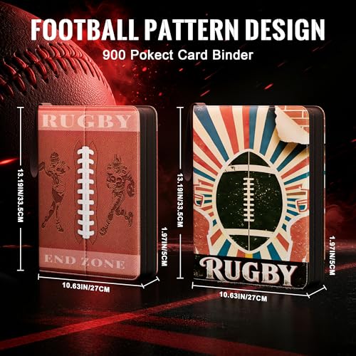 Image of Kabinka 9 Pocket Football Card Binder, 900 Standard Cards Sports Card Binder with Zipper, Protective Trading Card Binder Collector Organizer for Football Sports Cards TCG (Retro)