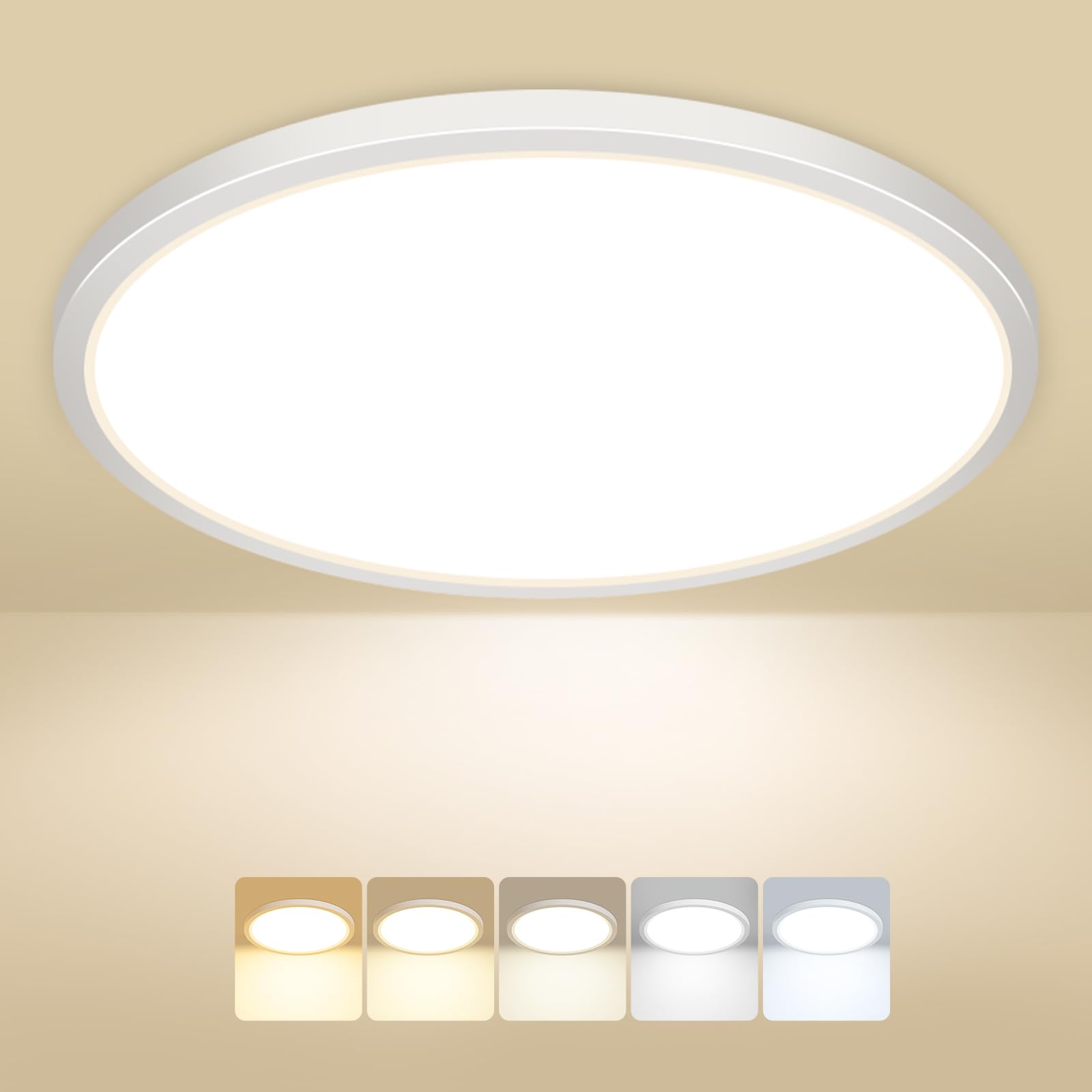 Peasur Deckenlampe LED Deckenleuchte Flach,5Farben-3000/3500/4000/5000/6500K,IP54 Wasserfest Badezimmer Lampe Decke,24W Modern Rund Lampe für bad flur schlafzimmer keller Wohnzimmer Büro,30 * 1.6cm