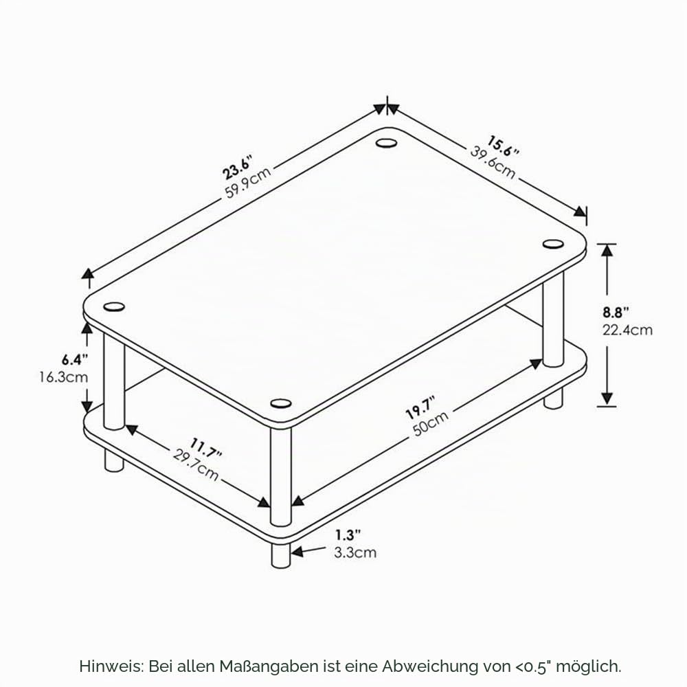 Furinno Just 2-Tier No Tools Fernsehstand, TV-Ständer, Couchtisch, Weiß, 59.9 (Breite) x 22.4 (Höhe) x 39.6 (Tiefe) cm