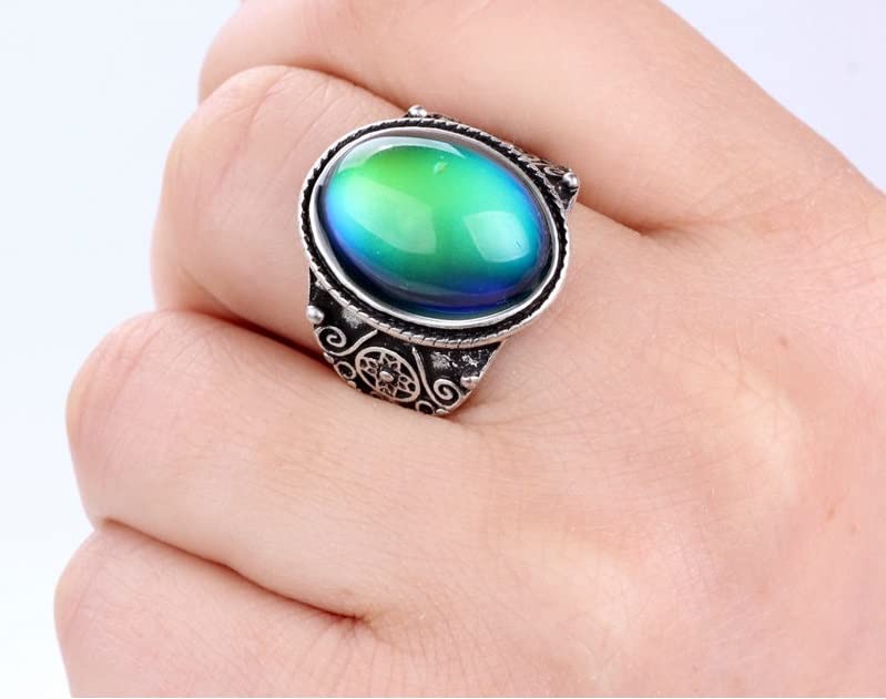 LOKILOKI 2 Uds Anillos De Estado De Ánimo Que Cambian De Color Chapados En Plata Antigua Que Cambian La Temperatura del Color Conjunto De Anillos De Sensación De Emoción para Mujeres/Hombres