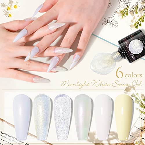 Amazon Com Meet Across 白色指甲油組6 色乳白色凝膠指甲油組白色裸色閃亮6 色透明果凍凝膠組 美容與個人護理