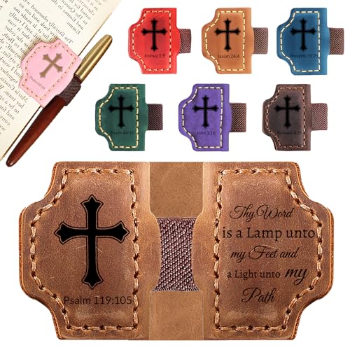 Personalized Leather Bookmark with Pen Holder - Magnetic Bible Verse Design Christian Book Lovers Reading Accessory for Book Lovers Men Women (Brown Psalm 119:105)
