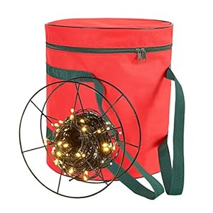 Sattiyrch Christmas Light Storage Bag – with 3 Metal Reels to Store A Lot of Holiday Christmas Lights Bulbs, Tear Proof 600D Oxford Fabric, Reinforced Stitched Handles
