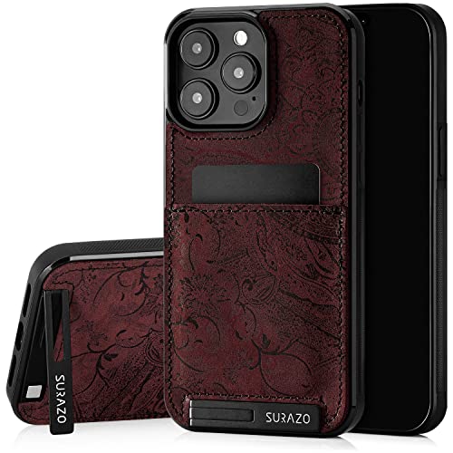 Étui en cuir véritable pour iPhone 14 Pro Max SURAZO avec porte-carte et support antichoc