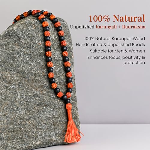 Image of ZAICUS Karungali Rudraksha Mala for Meditation, Yoga & Jap with Ebony Wood Beads | 108+1 Beads Mantra Chanting Rosary | 8mm Spiritual Mala for Men & Women