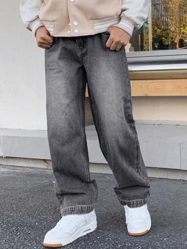 Image of KOTTY Men's Baggy Straight Fit Denim Jeans Washed Wide Leg Urban Fashion Comfortable Trendy Style