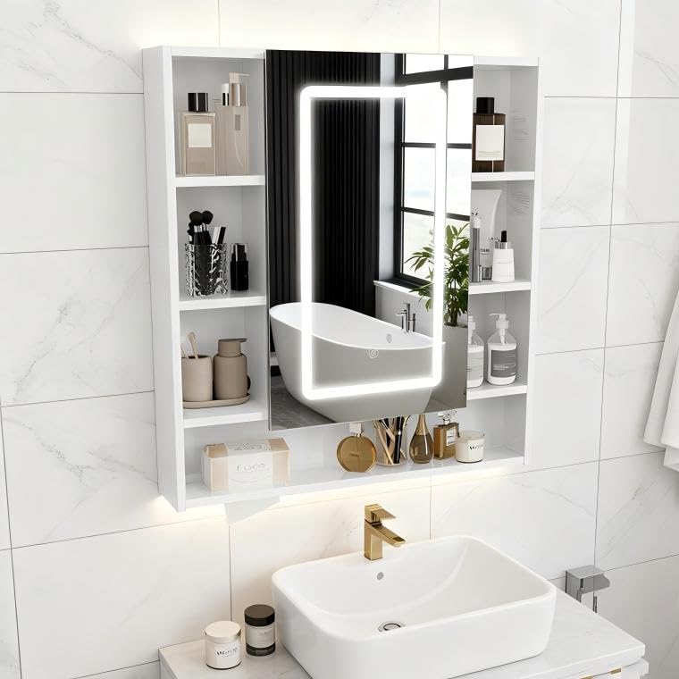 YU YUSING Armario de Baño con Espejo LED Regulable,...