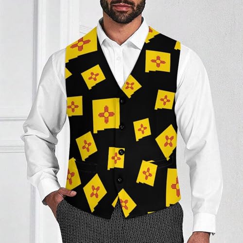 Flag Map of New Mexico Novelty Men's Suit Vest Casual Formal Dress Vests Business Waistcoat2
