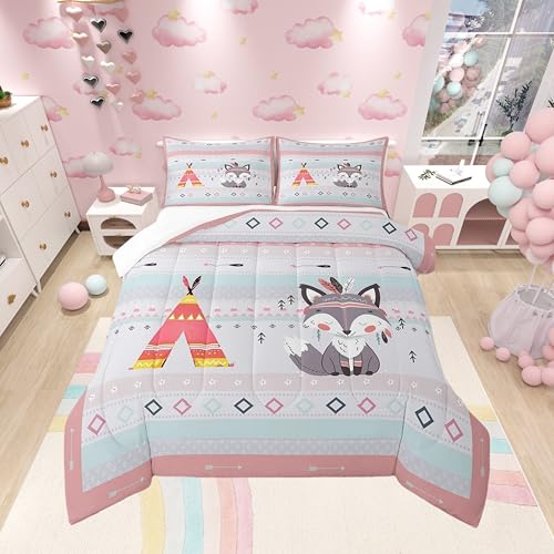 Castle Fairy Bohemian Full Size Comforter Set Cute Fox Bedding Set for Kids Adults Teens Boho Comforter Luxury Tribe Quilt Set Room Decor 3Pcs
