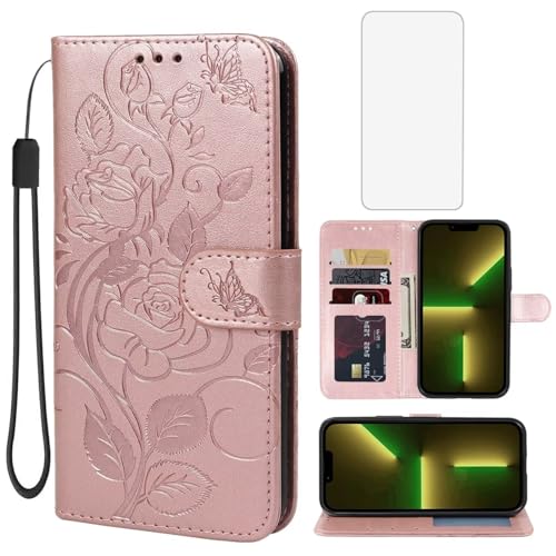 Housse fleur en cuir pour iPhone 13 Mini avec porte-cartes de crédit