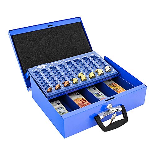 Preisvergleich Produktbild Rottner Geldkassette Brüssel Geldzählkassette, Kasse mit unterteilten Münzzählbrett , Zylinderschloss Blau