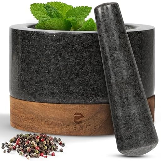 ECENCE Mortero Cocina en Madera de Acacia y Granito - Mortero y Maja Sólido para Especias para un Machacado Perfecto - Mortero Piedra Grande Ø15,5cm | Ya disponible en tu tienda friki favorita! En mundofriki.es! ECENCE Mortero Cocina en Madera de Acacia y Granito - Mortero y Maja Sólido para Especias para un Machacado Perfecto - Mortero Piedra Grande Ø15,5cm | Ya disponible en tu tienda friki favorita! En mundofriki.es!