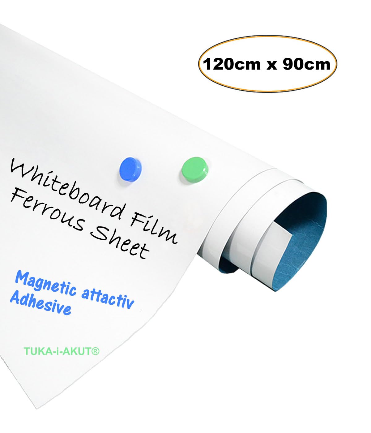 TUKA 120cm x 90cm Feuille Ferreuse Autocollante pour Aimants, Inscriptible Essuyable, Film Caoutchouc Ferreux Adhesif, Plaques de Fer Adhésives, Créez Propre Tableau Blanc Magnétique, Blanc TKD9020
