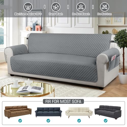 Image of TAOCOCO Settee Covers, Sofa Covers 4 Seater, Large Sofa Slipcovers, Pet Couch Covers, Non Slip Sofa Covers, Washable Sofa Protectors for Dogs (Dark Grey)