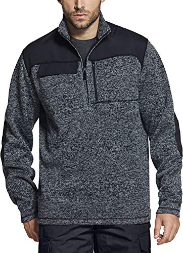 CQR Men's Thermal Fleece Half Zip Pullover, Winter Outdoor Warm Sweater, Lightweight Long Sleeve Sweatshirt, Half Zip Sweater Fleece Heather Black, X-Large