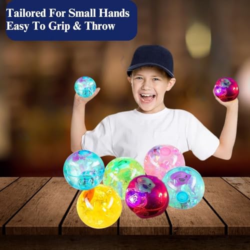 Image of GRAPHENE 2 Pcs Glitter Bouncing Ball for Kids Toddlers LED Flashing Luminous Ball Transparent Water Filled Colorful Light Rubber Balls GlitterToy Anti Stress 2.5 Inch Best Return Gift