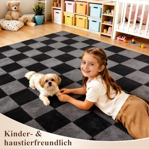 WohnzimmerTeppich Mit Karomuster, Kurzflor, 140X200cm, Schwarz und Grau – Ansicht 5