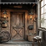 Yookeb Barn Door Rustic Bathroom Shower Curtain 71W by 71H Inch Farmhouse Brown Wood Wooden Country Vintage Rural Polyester Fabric 12 Plastic Hooks Waterproof Decor