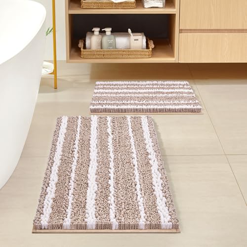 HOMEIDEAS Bathroom Rugs Sets 2 Piece, Cationic Dyed Chenille Extra Soft Absorbent Non Slip Machine Washable Kitchen Bath Mats (32