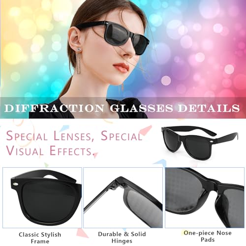 3Pcs Diffraction Glasses, 3D Prism Rainbow Heart Star Effect Light Refraction Glasses Rave Glasses Women Men for Edm Party3