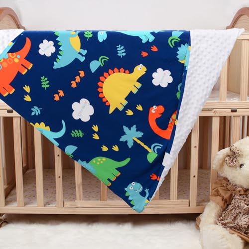 Image of Cloele Baby Minky Dinosaur Ultra Soft Infant Blanket - 30 x 40 Inch Plush Double Layer Fleece Boys Blanket with Dotted Backing for Newborns & Toddler
