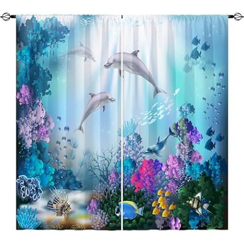 YUANZU Dolphin Curtains for Kids' Rooms Cover