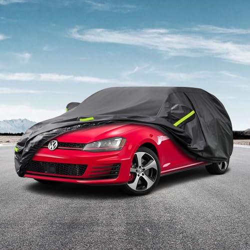 Image of Kaugung 7 Layers Hatchback Car Cover Custom Fit Volkswagen Golf from 2003 to 2025, Waterproof Car Cover All Weather for Automobiles Outdoor Indoor with Zipper Door, Sun Rain Dust Snow Protection.Black