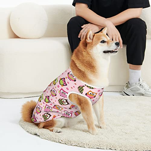 Rose Pink Colorful Owls Pet Dog Cat Clothes Soft Cotton Dog Tee Shirts Cool Breathable Pet Vest For Medium Large Dogs Indoor And Outdoor Use #TOP3