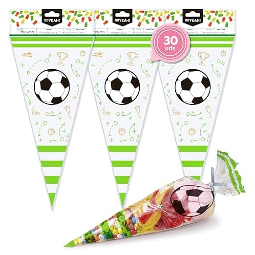 OH YEAH - 30 Bolsas para Chuches Fútbol - 18 x 37 cm - Biodegradables y Reciclables - Cumpleaños, Fiestas Temáticas Fútbol, Galletas y Regalos - INCLUYE CIERRE | Ya disponible en tu tienda friki favorita! En mundofriki.es!